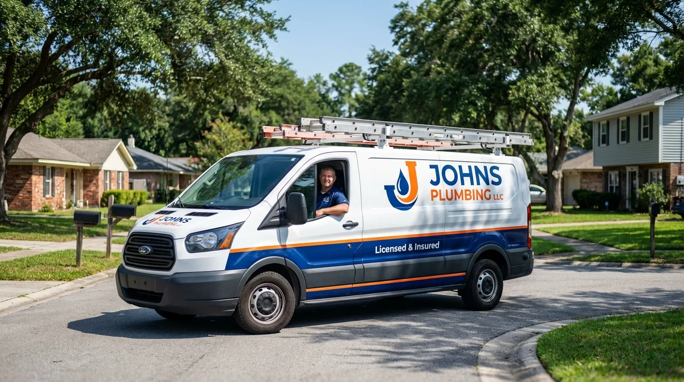 Johns Plumbing LLC service van in Central City, IA