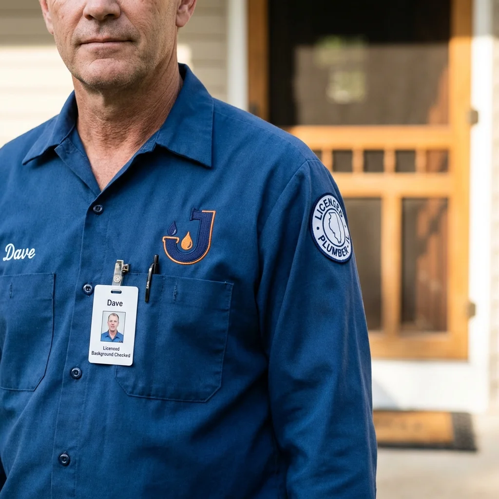 Licensed plumber showing ID badge in Central City, IA