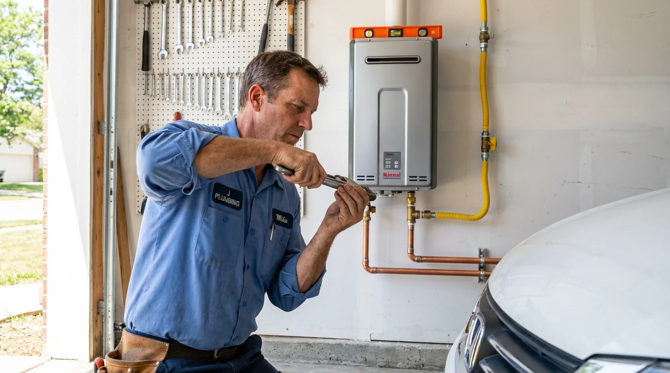 Tankless water heater installation by a Johns Plumbing LLC plumber in Central City